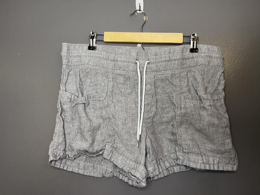 Athleta Cabo Linen 4" Shorts Womens 16 Gray Gauze Drawstring Utility Casual